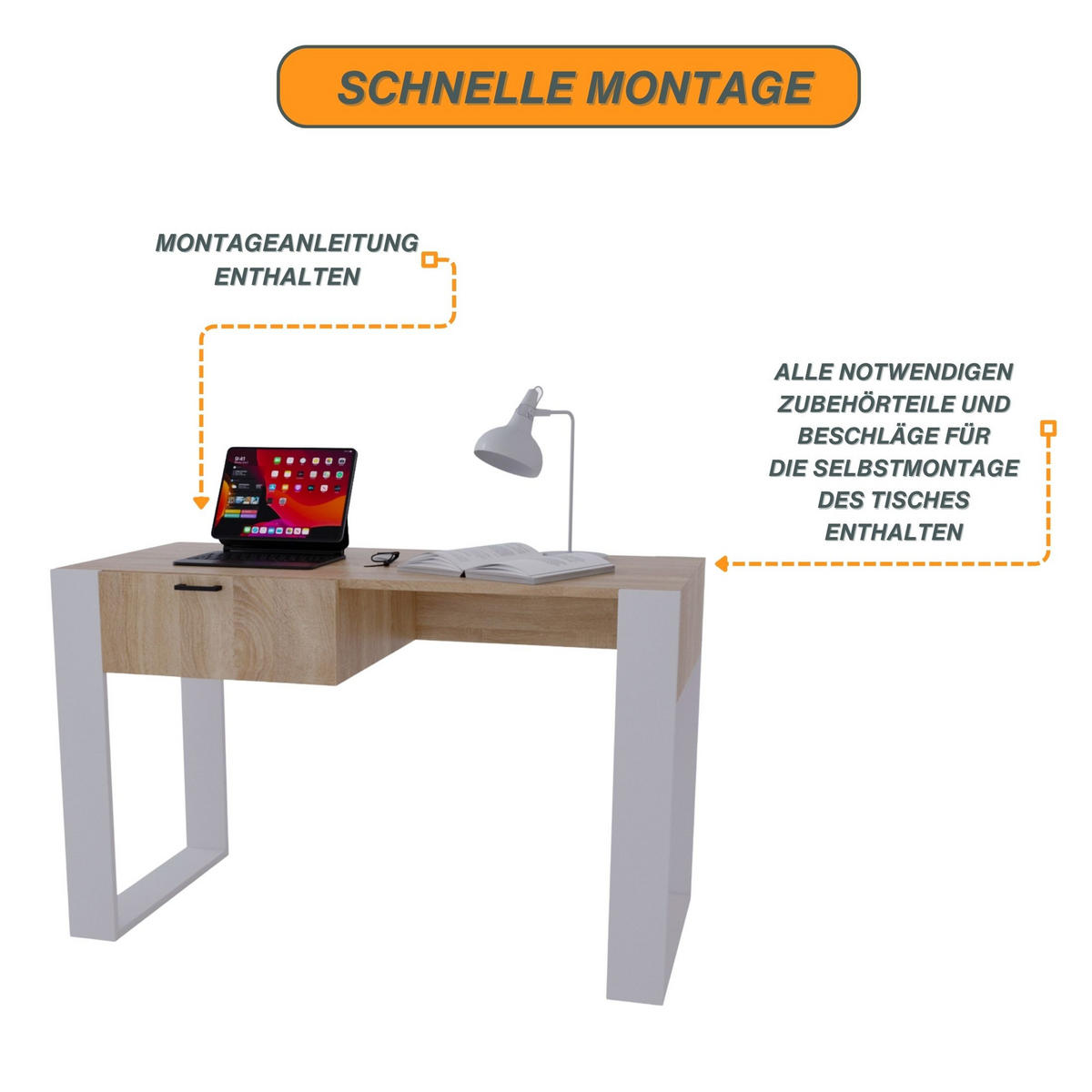 SCHREIBTISCH Sonoma Eiche 120/73/53,6 cm - Weiß/Sonoma Eiche, Holzwerkstoff (53.6/120/73cm) - CraftPAK