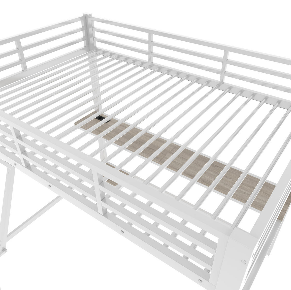 HOCHBETT 90/200 cm Weiß aus Metall und MDF mit Schreibtisch und LED-Beleuchtung - Weiß, Metall (90/200cm) - OKMYHOME