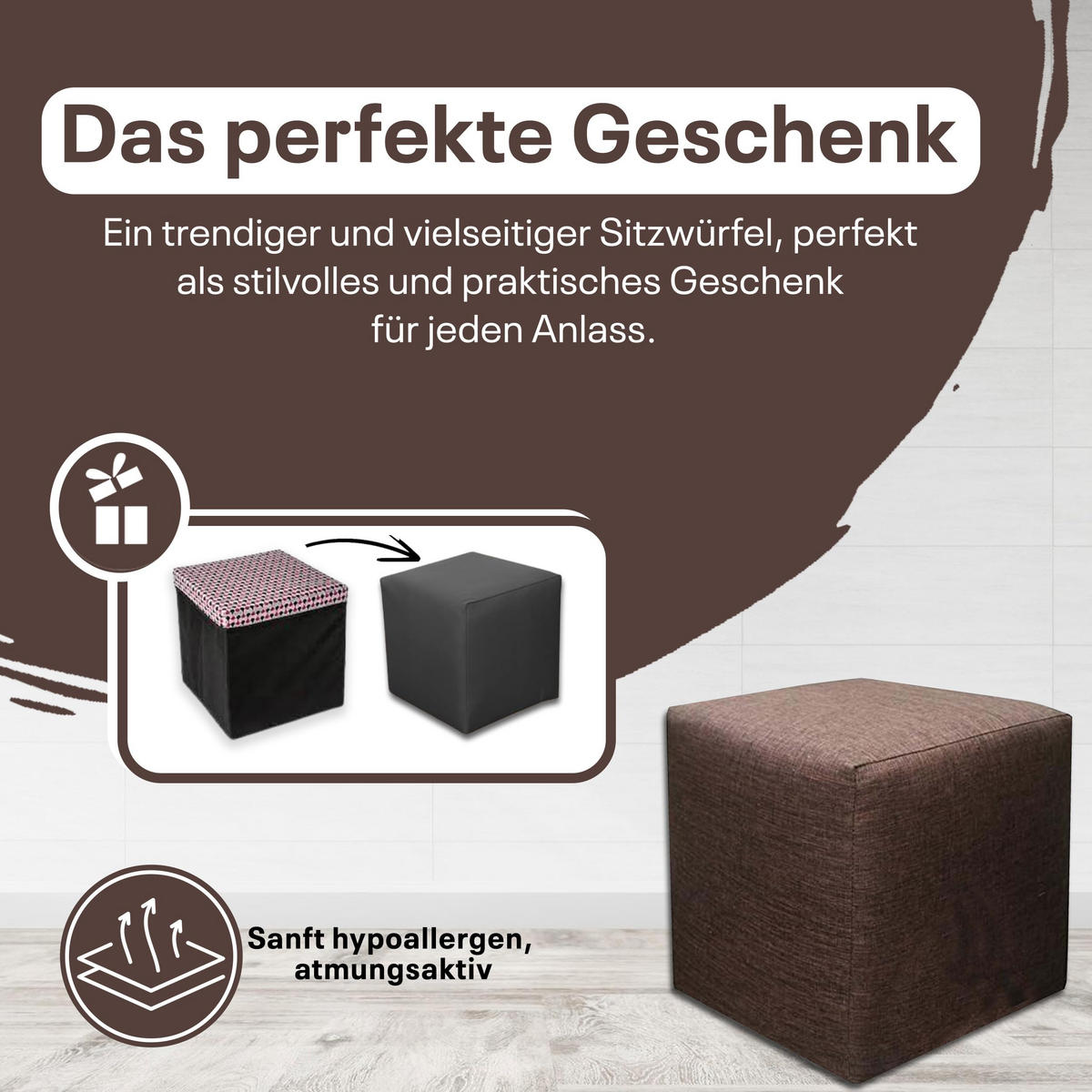SITZWÜRFEL 40 x 40 x 40 cm Dunkelbraun mit Polsterung und Holzwerkstoffrahmen für Wohnzimmer - Dunkelbraun, Textil (40/40/40cm) - Best For Home