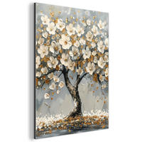 KOVOVÝ OBRAZ Strom - Kvety - Biela - Príroda - Umenie 60x80 cm - biela, kov (60/80cm) - MuchoWow