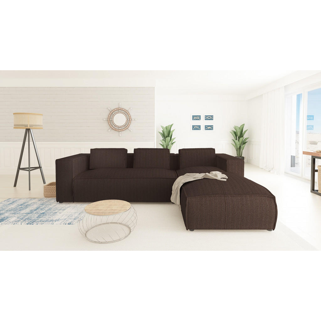 Thumbnail - S-Style Möbel Ecksofa, Dunkelbraun, Textil, Echtholz,Buche, Birke, 5-Sitzer, Füllung: Polyetherschaumkern, Eckteil, L-Fo...