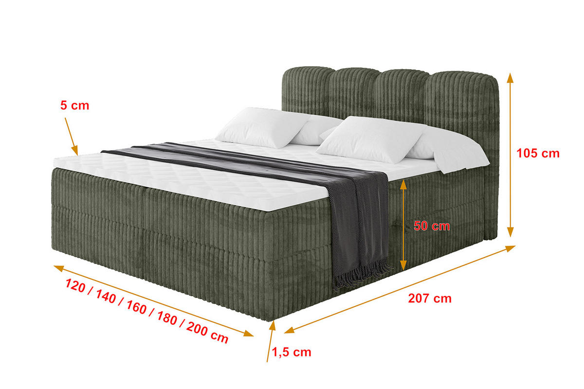 BOXBETT mit Matratze H4 - NINA - 160x200 cm - Olive - Olivgrün, Holzwerkstoff (160/200cm) - ALTDECOR