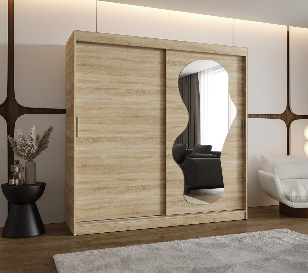 SCHWEBETÜRENSCHRANK 200/200/62 2-türig - Silberfarben/Sonoma Eiche, Holz (200/200/62cm) - MÖBEL KRYSPOL