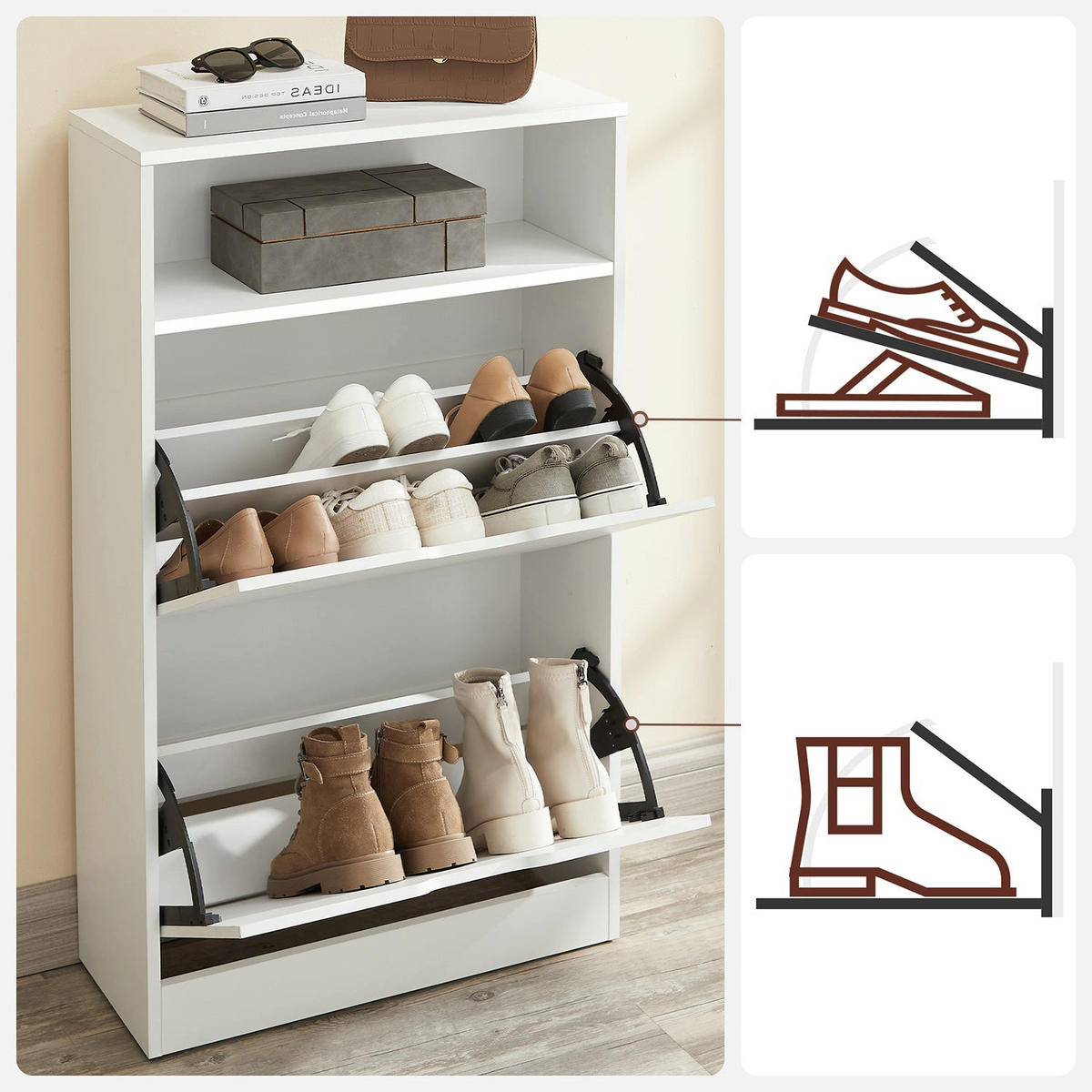 SCHUHSCHRANK SCHUHAUFBEWAHRUNG - Weiß, Holzwerkstoff (24/102/60cm) - Hansiro
