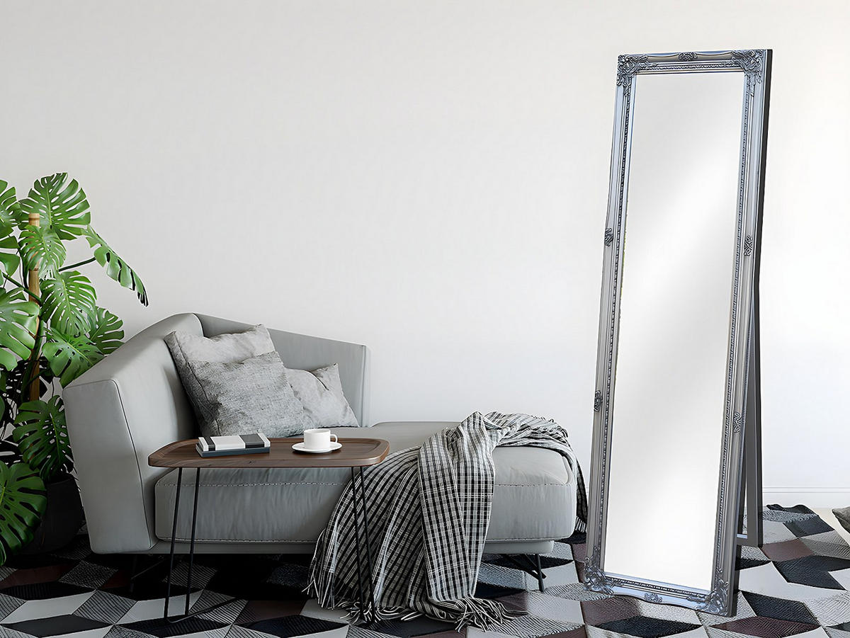 STANDSPIEGEL mit Füßen - 50cm x 4cm - Eukalyptus - silberfarben - ELVIRE - Silberfarben, Holz (50/170/4cm) - Vente-Unique