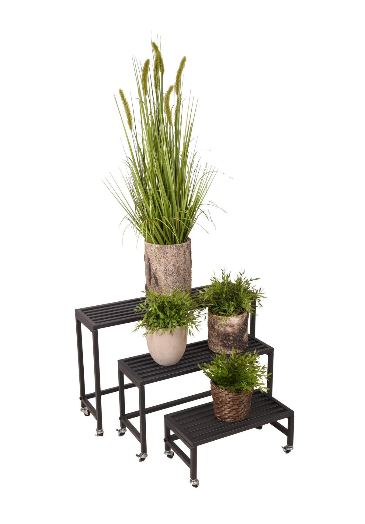 PFLANZBANK Jakob 3er Set Schwarz Stahl Blumenständer - Schwarz, Metall (20/45/70cm) - DELUKE