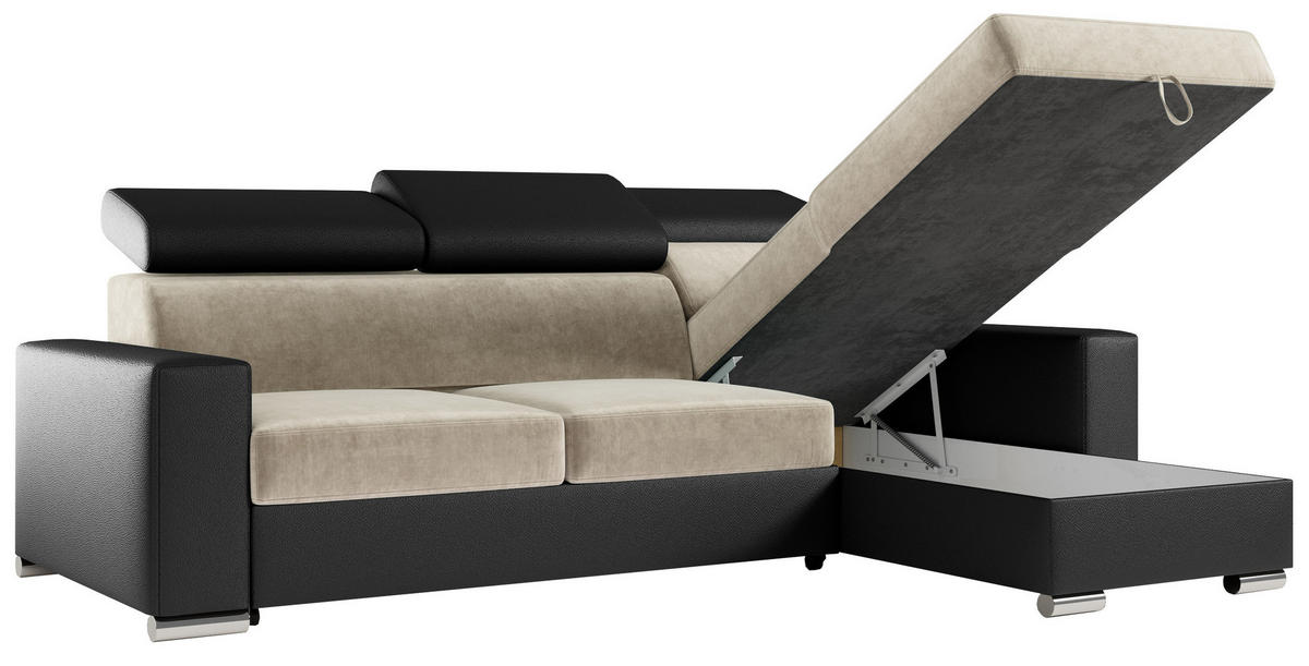 ECKSOFA FOX-L Beige/Schwarz - Beige/Silberfarben, Kunststoff/Textil (242/168cm) - MKS