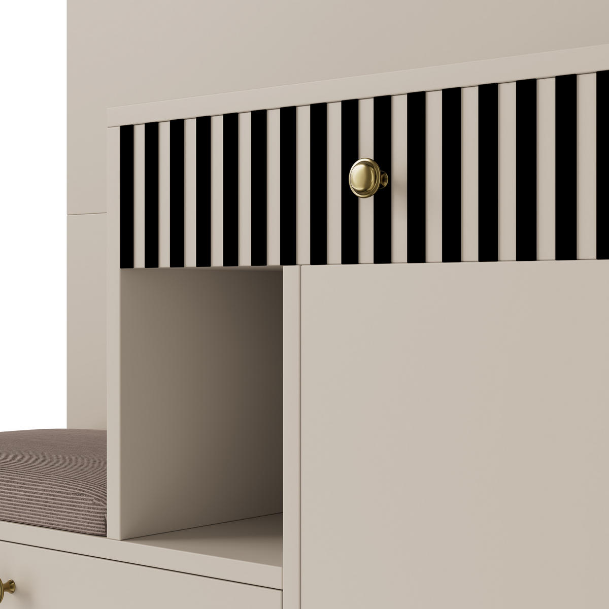 GARDEROBE FÜR FLUR - kombischrank mit Spiegel, Sitzbank und Stauraum - Beige, Glas/Holzwerkstoff (110/185.5/37cm) - Urban Meuble