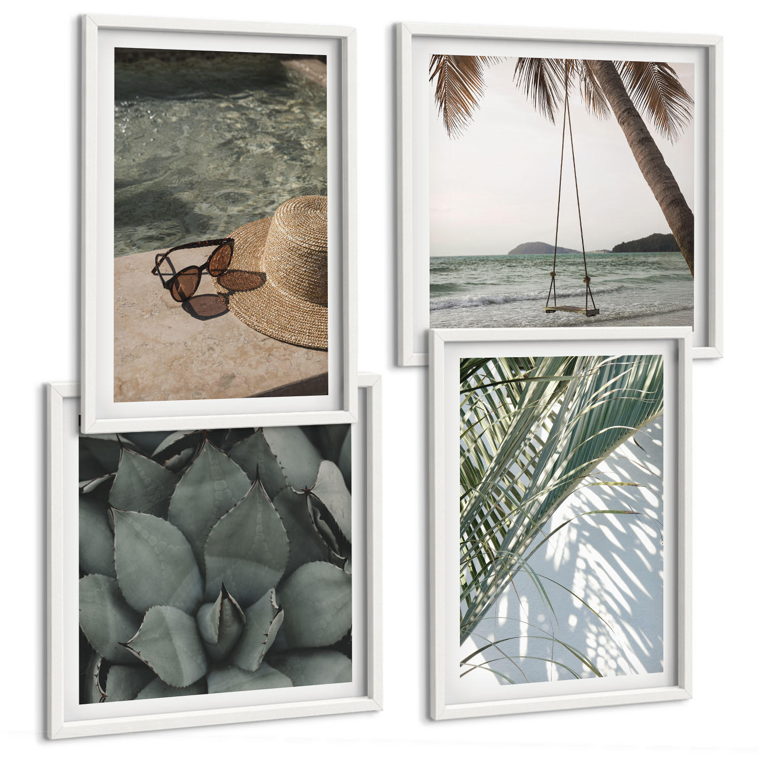 BILDER SET 4er Set - 50x50 cm & 40x60 cm Weißer Rahmen - Tropische Pflanzen für den Urlaub - Weiß, Kunststoff (50/50cm) - TULUP