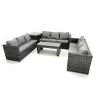 GARTENMÖBEL COUCHTISCH SET mit Sofa Polyrattan Outdoor 9-Sitzer - Dunkelgrau/Grau, Glas/Kunststoff - Fimous