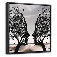 LEINWAND Bilder mit Rahmen - Strand - Meer - Menschen - Baum - Moderne Kunst - 20x20 - Hellgrau, Textil (20/20cm) - MuchoWow