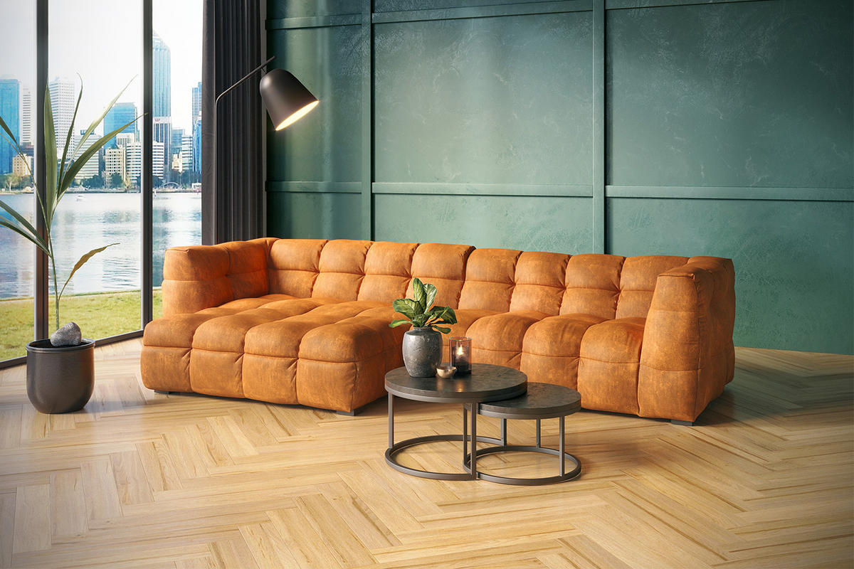 ECKSOFA RIO Gold Velvet - Goldfarben/Schwarz, Textil (319/170cm) - KAWOLA