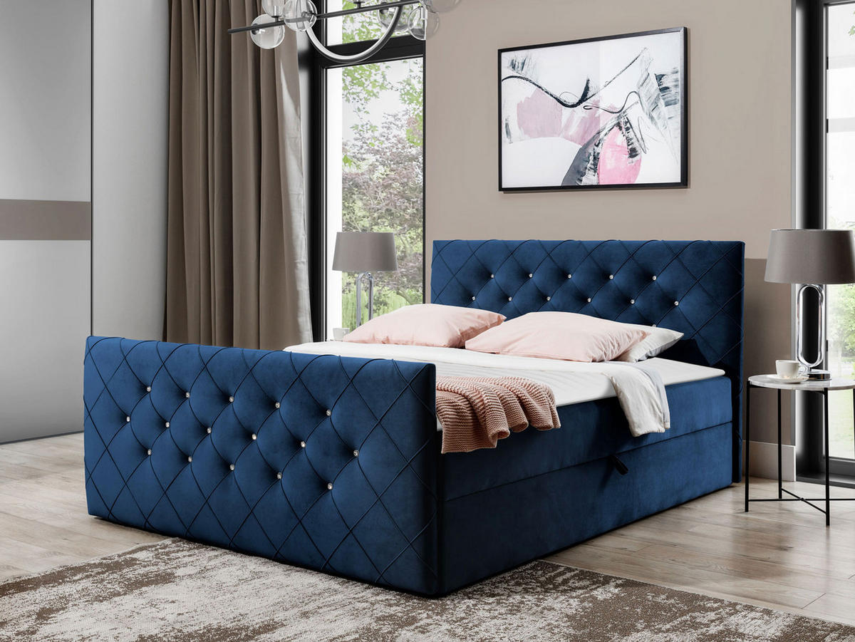 BOXBETT Malaga - Dunkelblau, Holz (200/200cm) - MIRJAN24