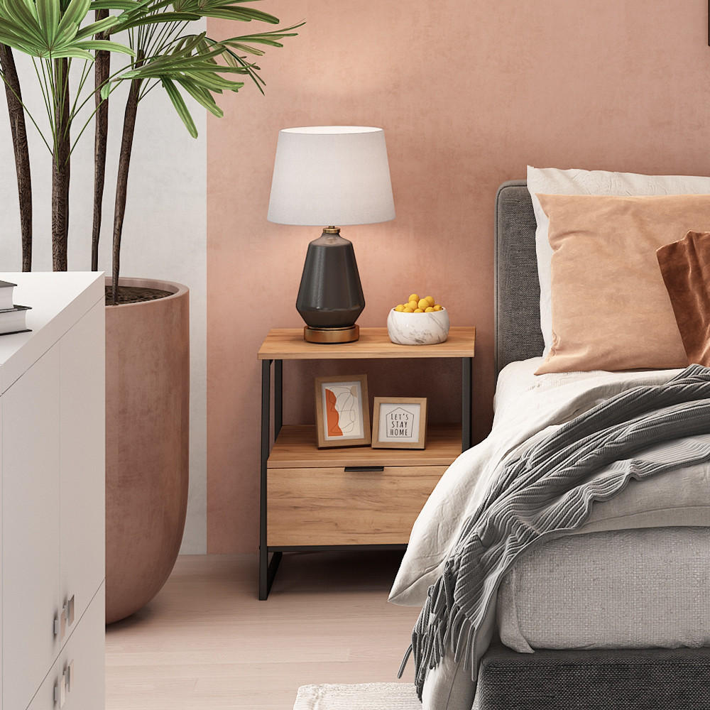 NACHTTISCH Lunor Goldkraft Eiche/Schwarz 2er Set - Eichefarben/Schwarz, Holzwerkstoff (45/50/40cm) - Vicco