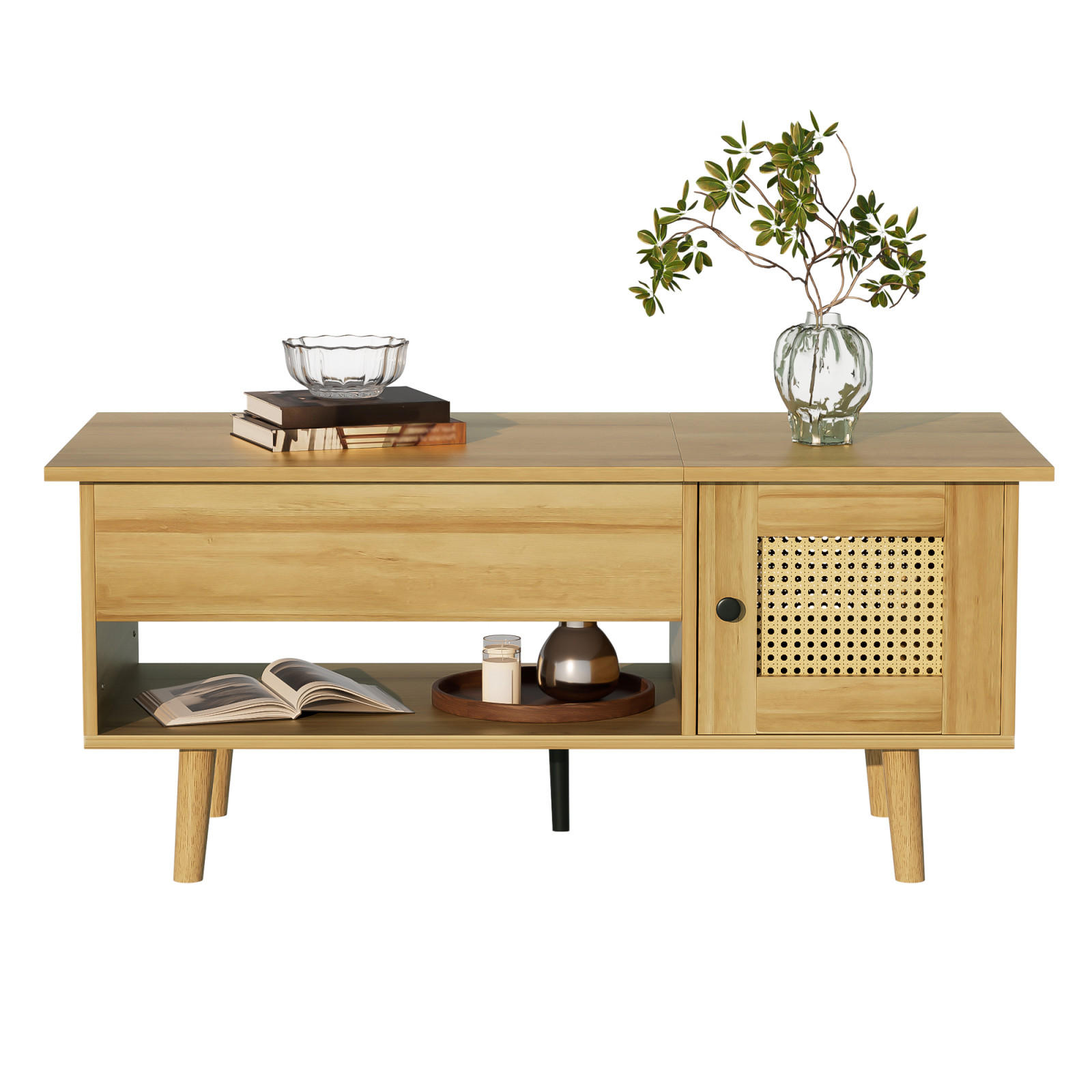 COUCHTISCH Holzoptik mit Hubplatte und verstecktem Stauraum - Cognac, Metall (103/50/46cm)