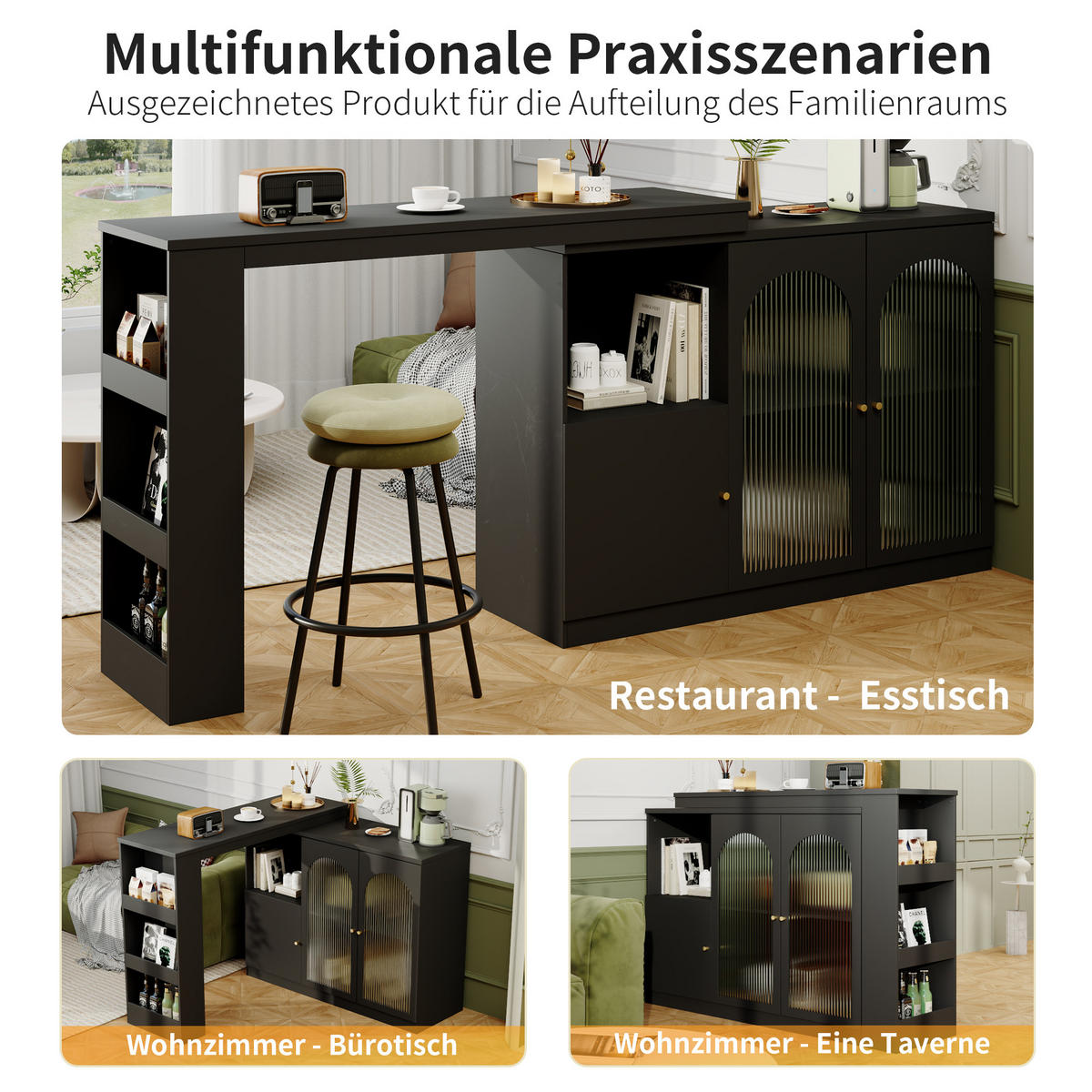 BARTISCH 120/40/97 cm Schwarz drehbar 360° mit Stauraum aus MDF - Schwarz, Holzwerkstoff (120/40/103cm) - OKWISH