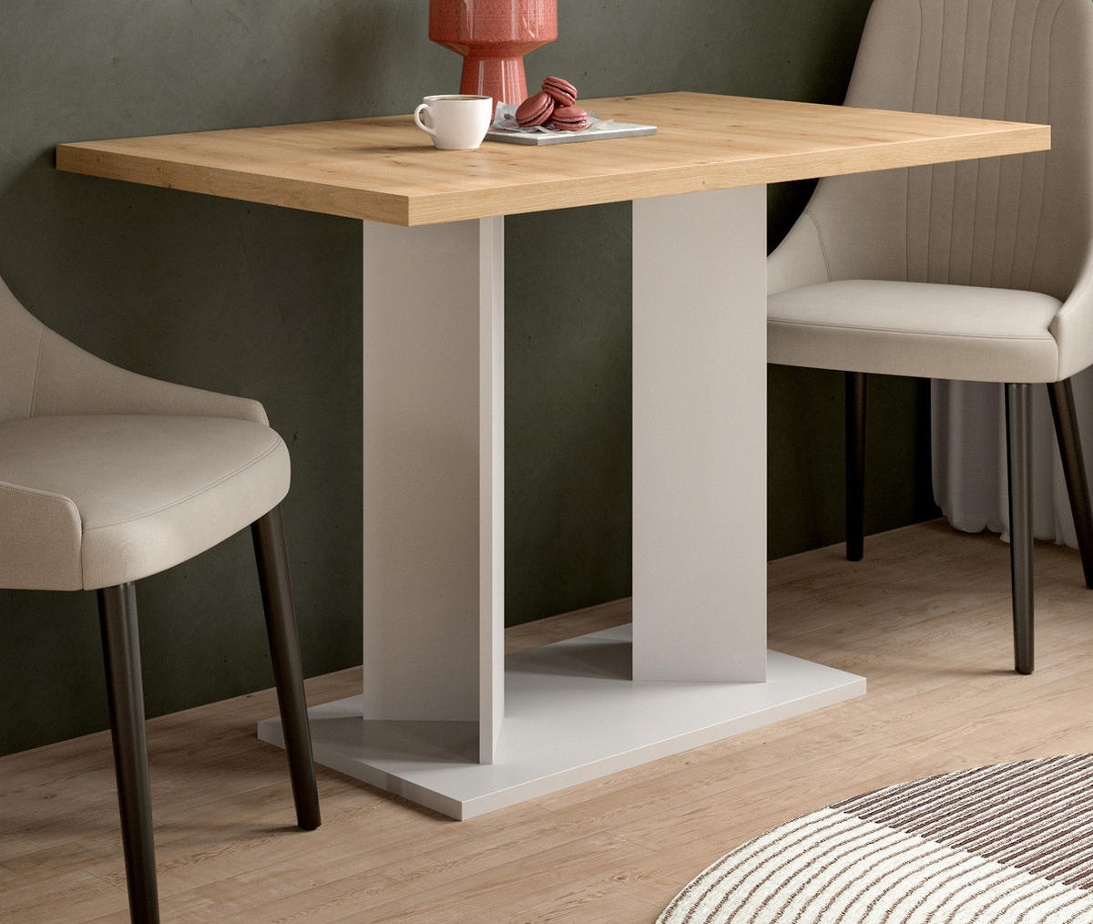 ESSTISCH Eiche Artisan, weiß 110 x 70 cm, Säulentisch modern - Eiche Artisan/Weiß, Holzwerkstoff (70/110/76cm) - Inn.Furn