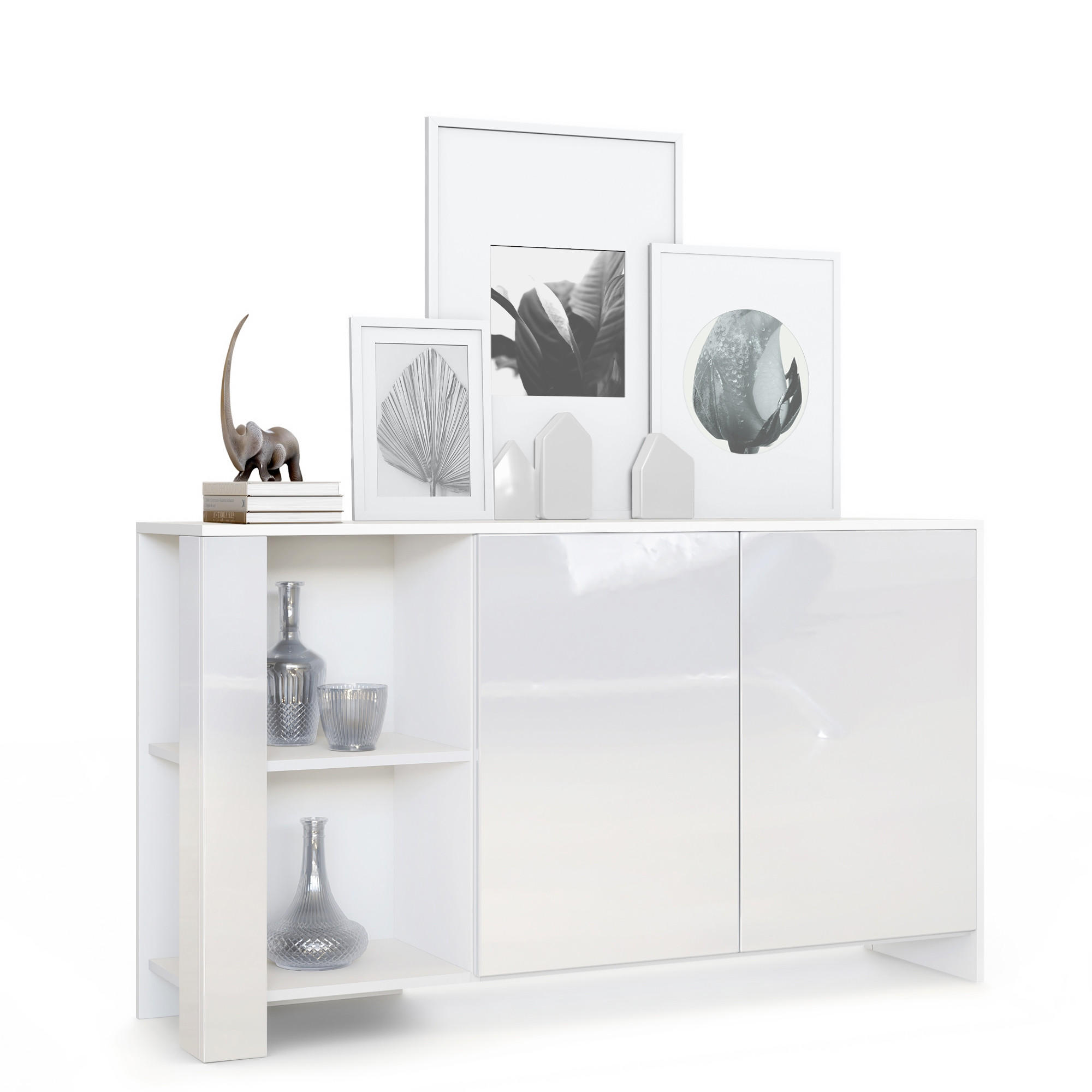 Vladon Sideboard Weiß Hochglanz 143x81x36 cm