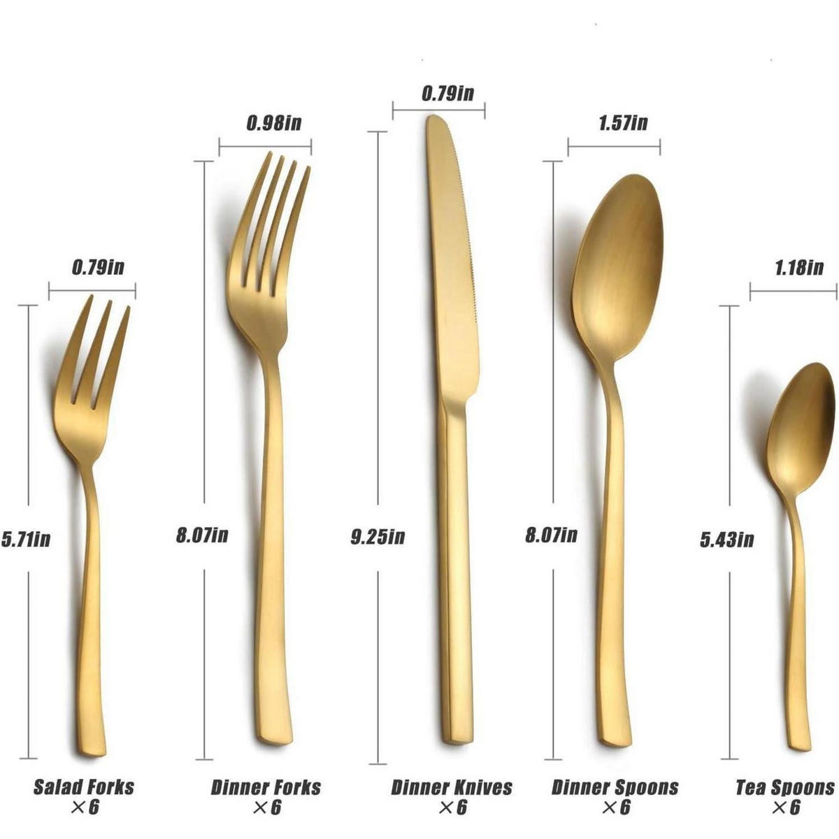 BESTECKSET 30-teiliges Set Edelstahl mattgold 6 Personen - Goldfarben, Metall