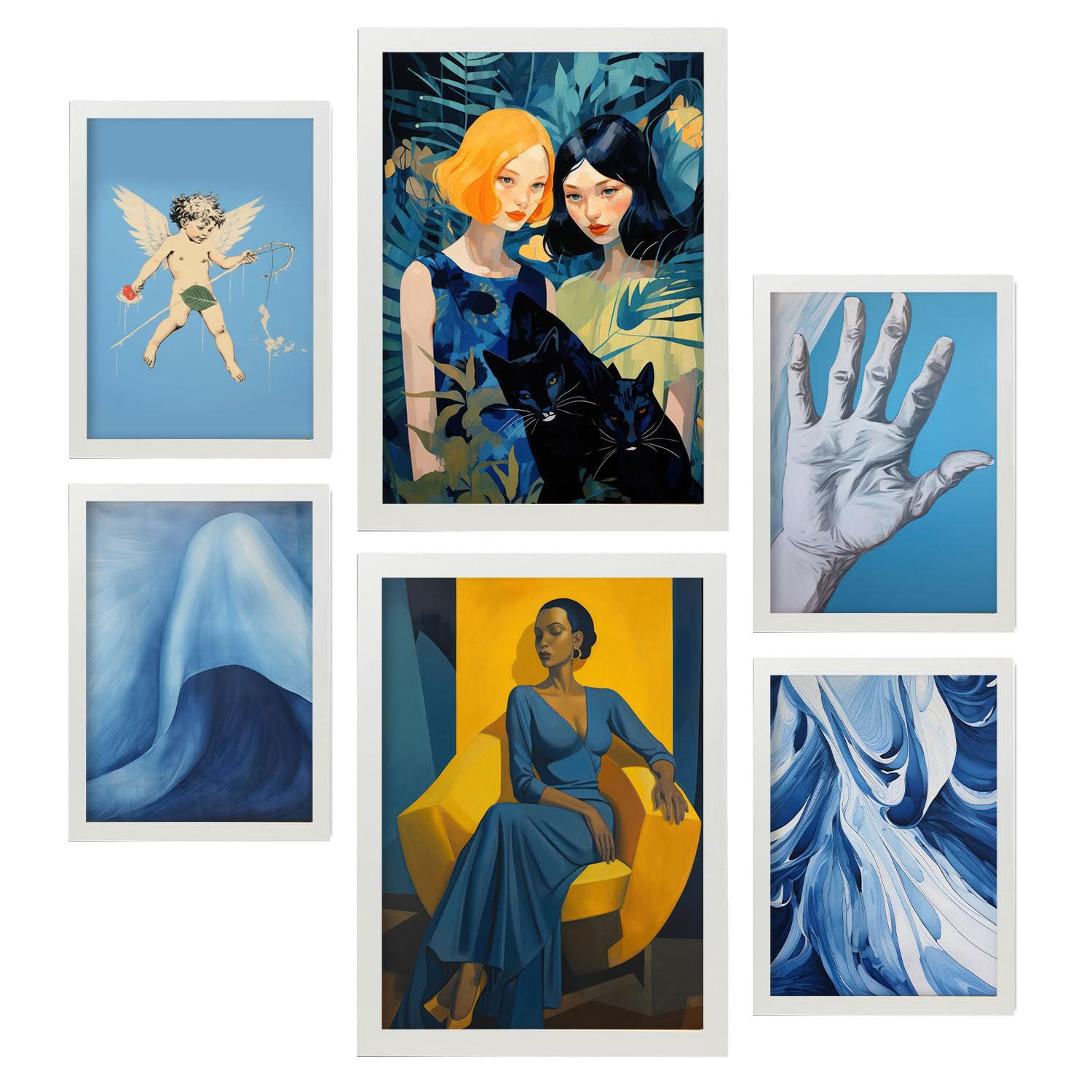 POSTER Set Mit 6 Beruhige Blues In Vielseitiger Stil A3 & A4 Weißer Rahmen - Weiß, Papier (29/3cm) - Nacnic