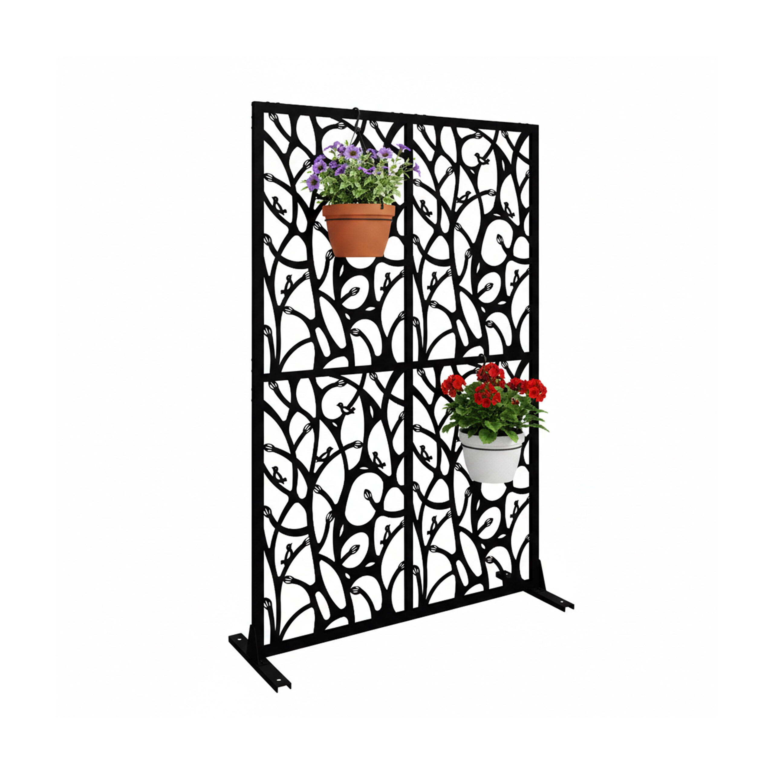 SICHTSCHUTZ Schwarz Metall Rankenmotiv - Schwarz, Metall (115/183cm) - Relaxdays