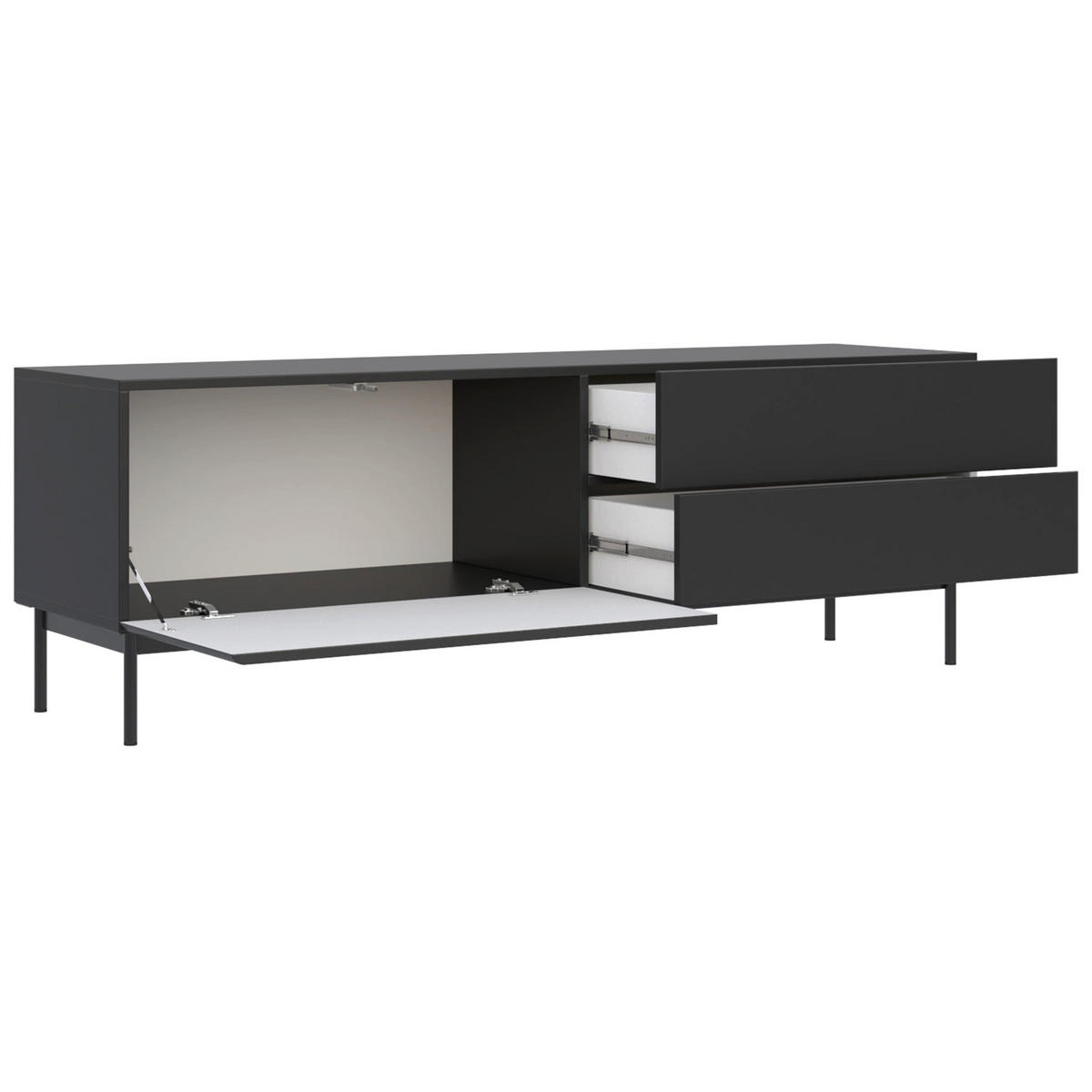 TV-LOWBOARD Olio SCHWARZ 160 CM - Schwarz, Holzwerkstoff/Metall (160/52/38.6cm) - Selsey
