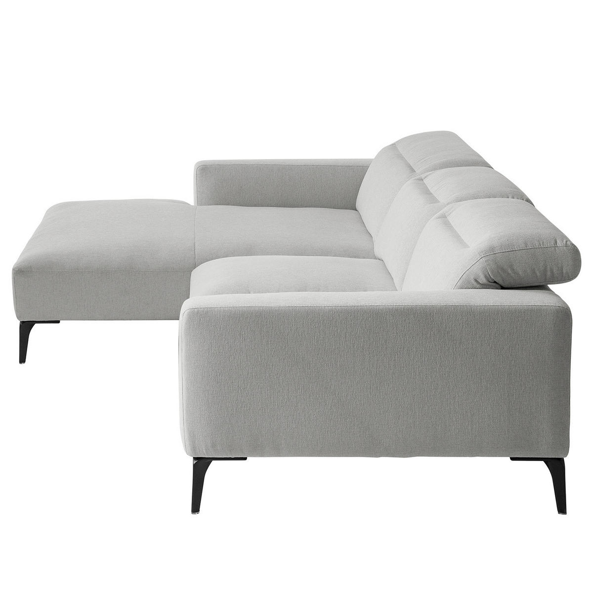 ECKSOFA mit Longchair - Hellgrau/Schwarz, Textil/Metall (265/180cm) - home24