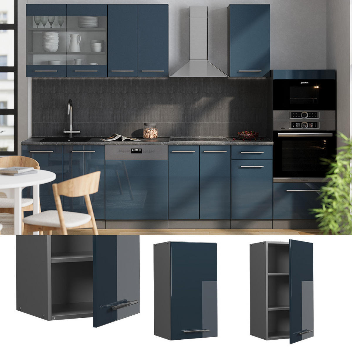 HÄNGESCHRANK Fame-Line Dunkelblau Hochglanz 40 cm - Anthrazit/Dunkelblau, Holzwerkstoff (40/72/34.1cm) - Vicco