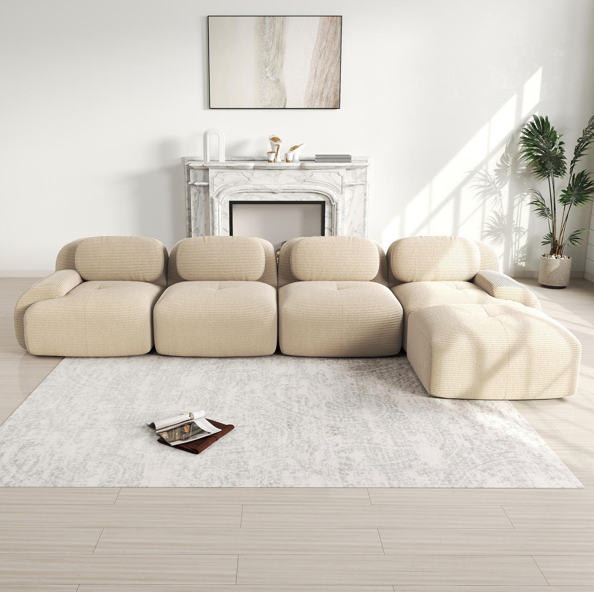 ECKSOFA modular rahmenlos Cord Beige - Beige, Kunststoff (178/388cm) - Meubliv