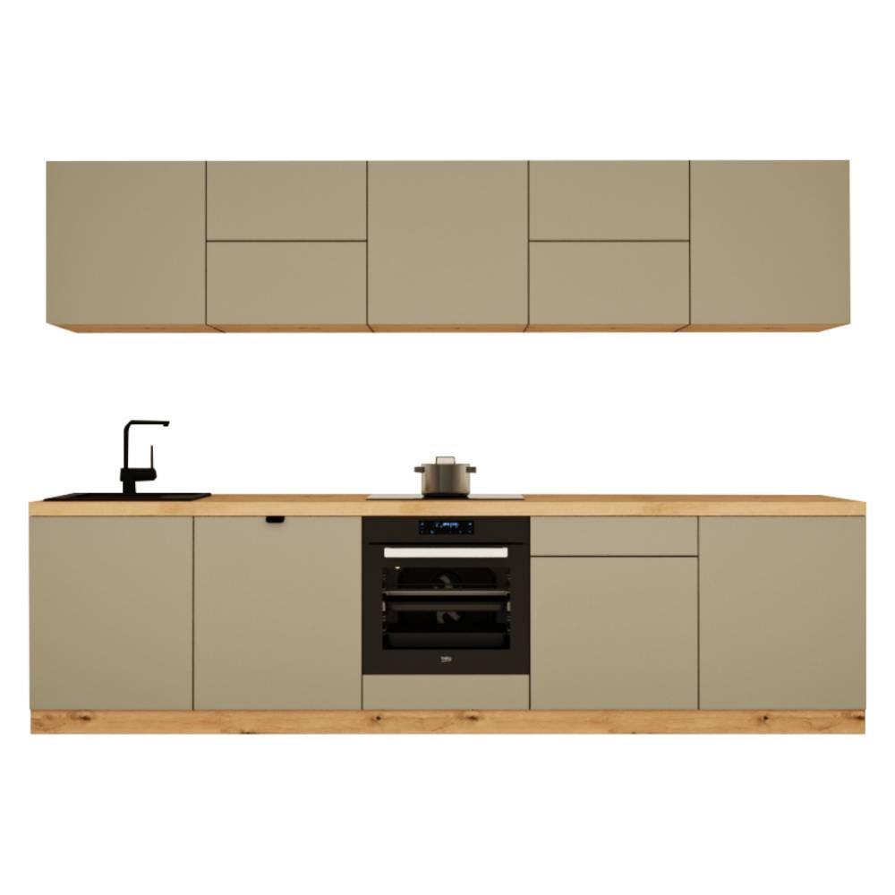 KÜCHENZEILE 300 cm - Langen KL30-M300 - in Beige / Matt - Beige, Holz (300/212/52cm)