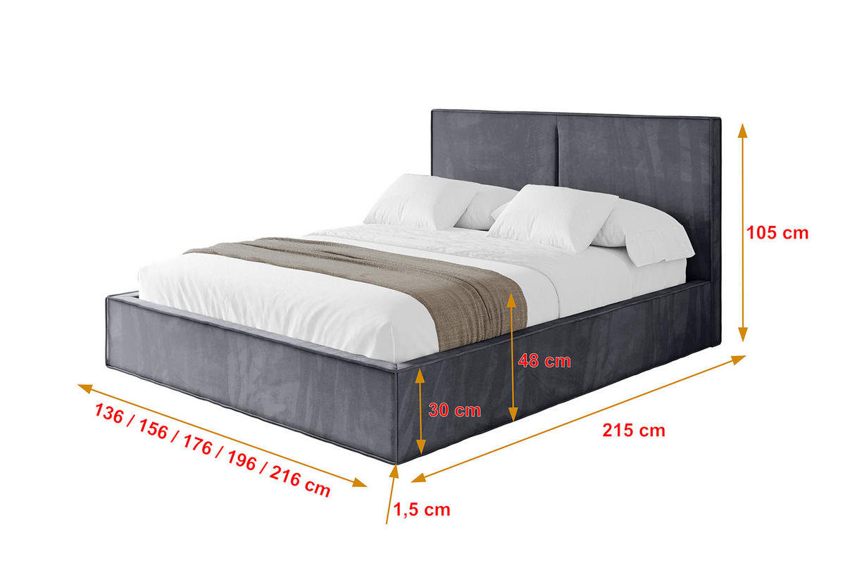 POLSTERBETT mit Bettkasten und Lattenrost, Bett mit Matratze H3/H4 - EMMI 180x200 Dunkelgrau - Dunkelgrau, Holzwerkstoff/Textil (180/200cm) - ALTDECOR