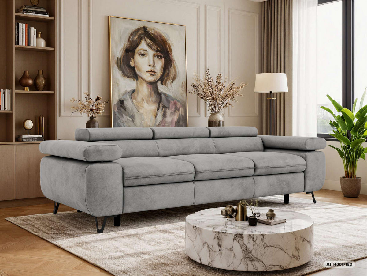 3-SITZER SOFA PETER - Hellgrau Velvet - Silberfarben/Hellgrau, Textil/Metall (262/76/99cm) - MKS