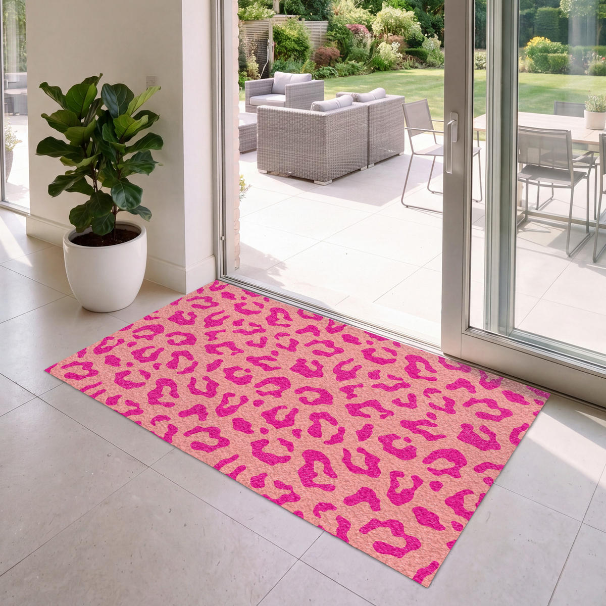 FUSSMATTE Pantherdruck - Rosa - Tierdruck - Minimalistisch Sauberlaufmatte 150x90 cm - Pink, Kunststoff (150/90cm) - MuchoWow