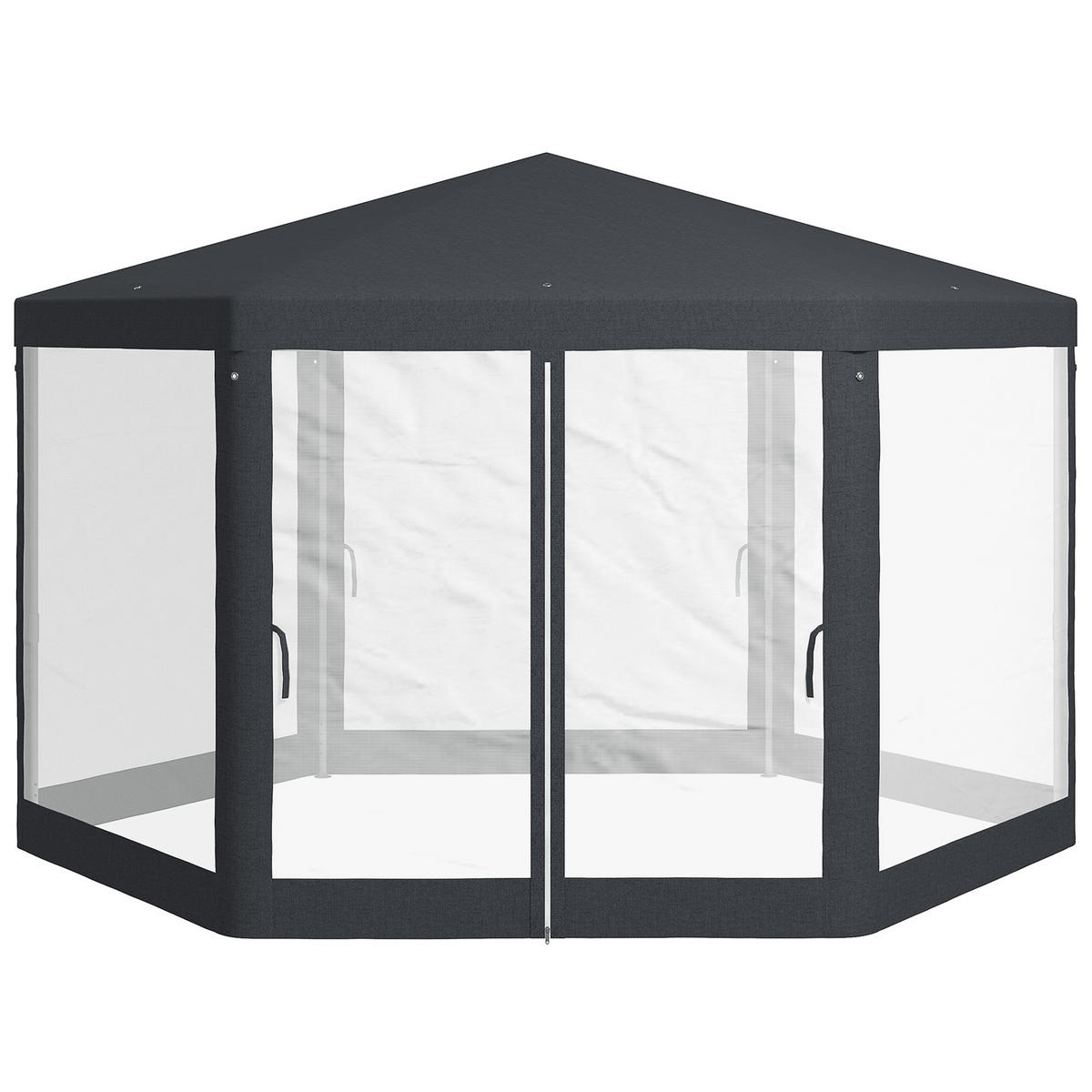 GARTENPAVILLON, 6-eckig, Netzvorhänge, Metallgestell, 3,94x3,412x2,5m, Dunkelgrau - Dunkelgrau, Metall (394/250/341.2cm)