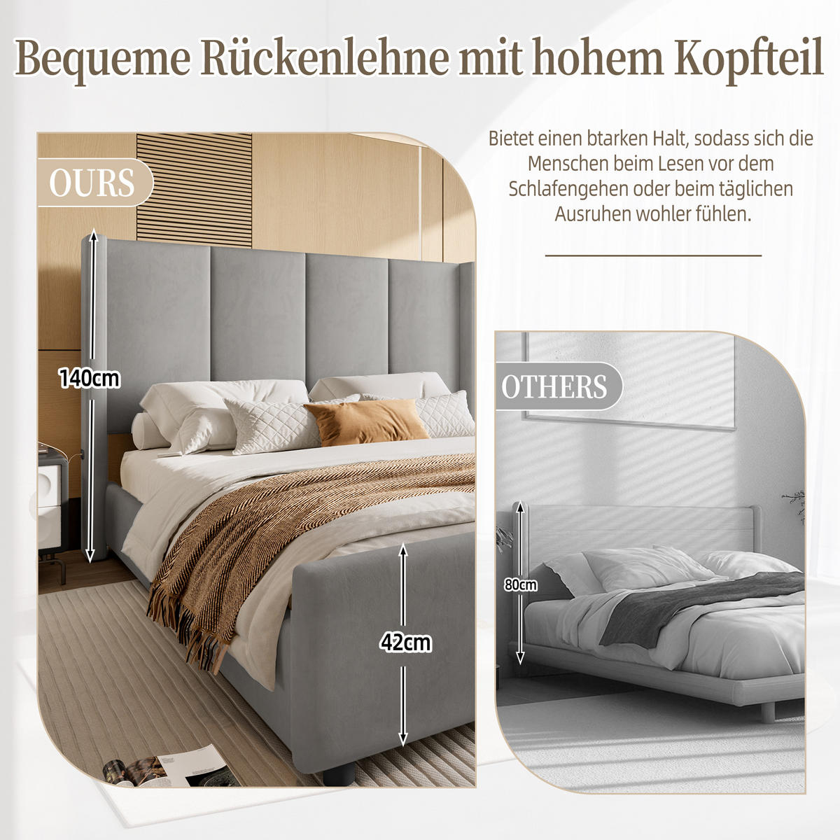POLSTERBETT 140x190 cm USB grau - Dunkelgrau, Textil (140/190cm) - LEBENLANG