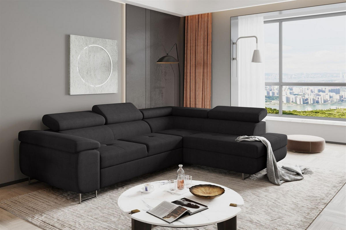 ECKSOFA Jade Mit Schlaffunktion - Schwarz, Holzwerkstoff/Textil (275/202cm) - Fun Möbel