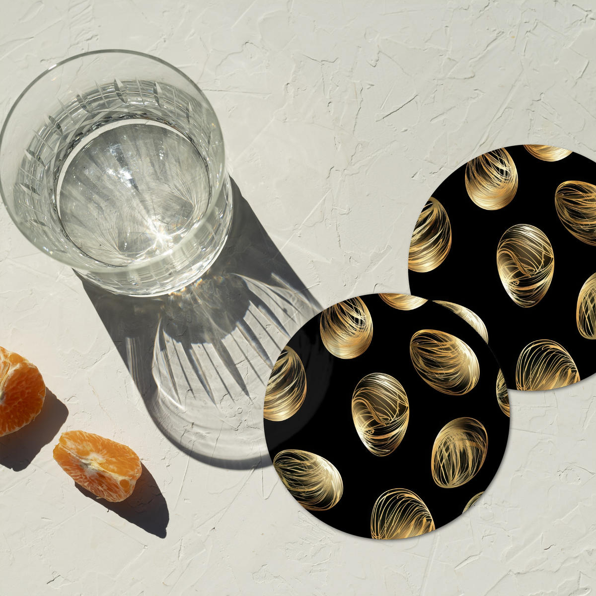 GLASUNTERSETZER Eier - Gold - Muster 10x10 cm - Schwarz, Naturmaterialien (10/0.2cm) - MuchoWow