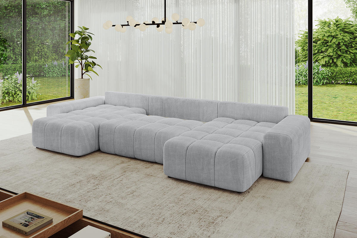 WOHNLANDSCHAFT ENIL-U 390x175x84 Grau Cord - Grau, Holzwerkstoff/Kunststoff (390/84/175cm) - ALTDECOR