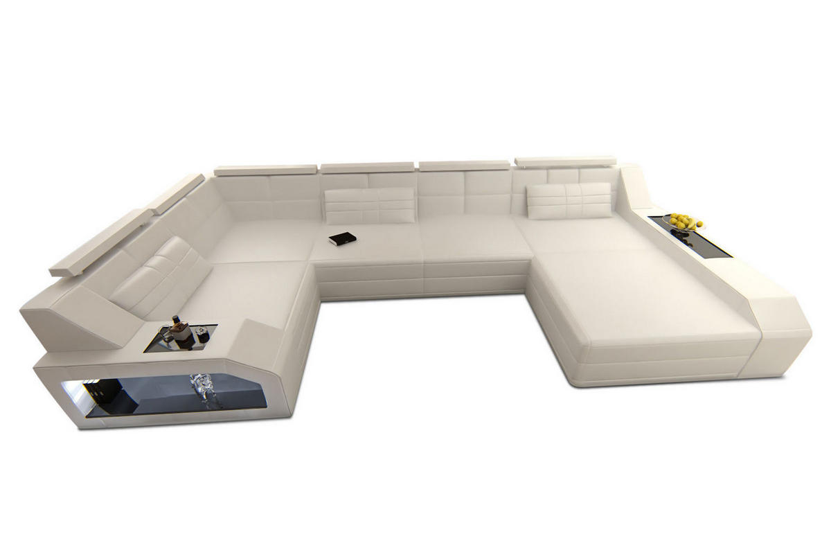 WOHNLANDSCHAFT Arezzo U - Weiß, Leder (380/86/197cm) - Sofa Dreams