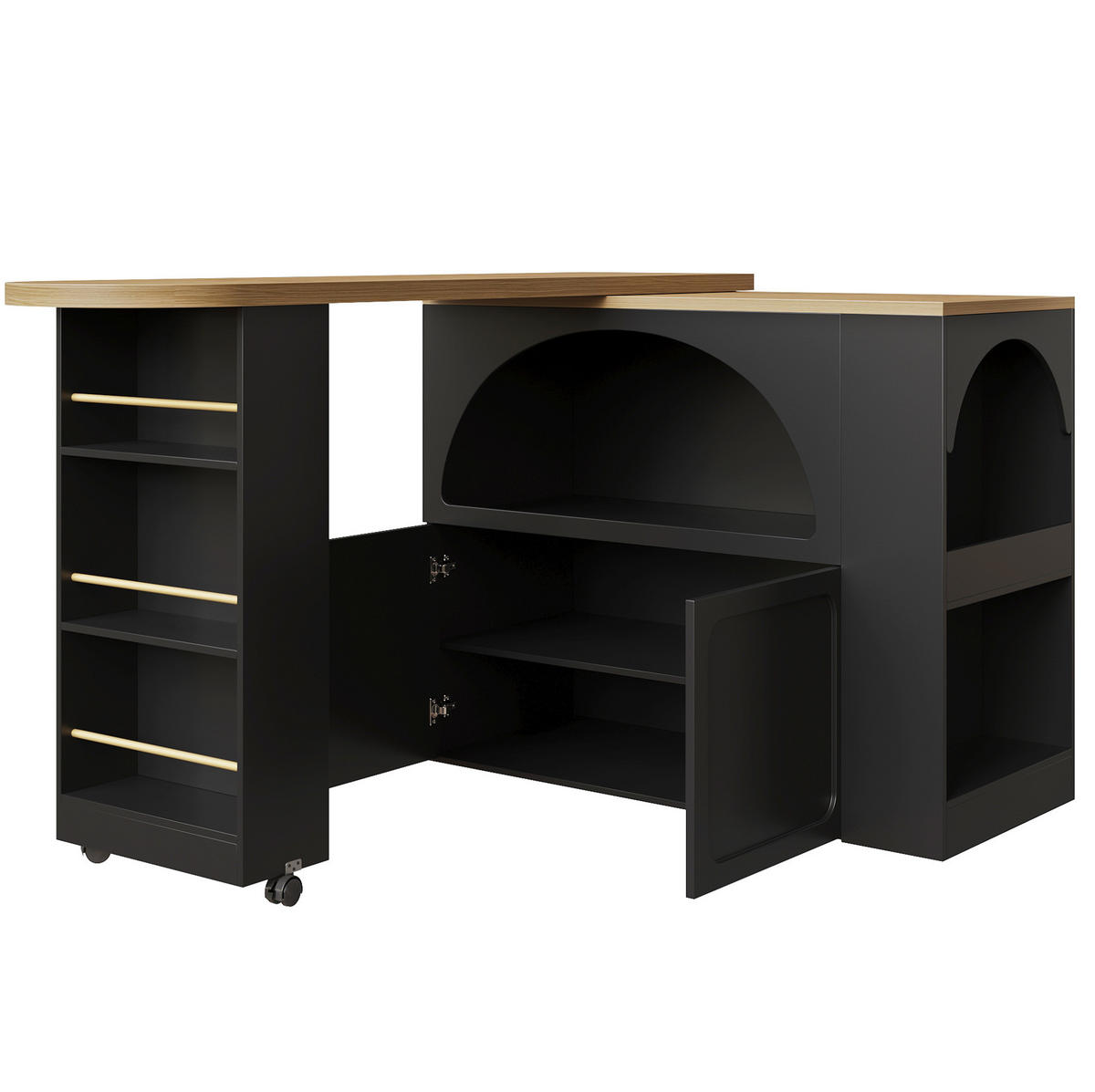 AUSZIEHBARER Bartisch MDF mit Stauraum & LED, 135-205/39/100 cm, Schwarz - Schwarz, Holzwerkstoff (39/100/135cm) - Redom