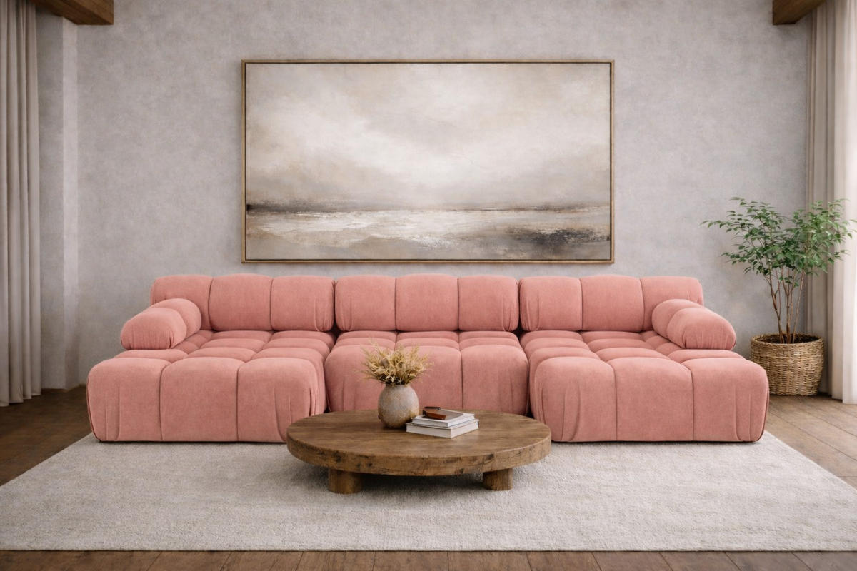 ECKSOFA U-Form, Stoff Velours Salvador, Rosa, Selia U - Pink, Holz (285/70/160cm) - Kaiser Möbel