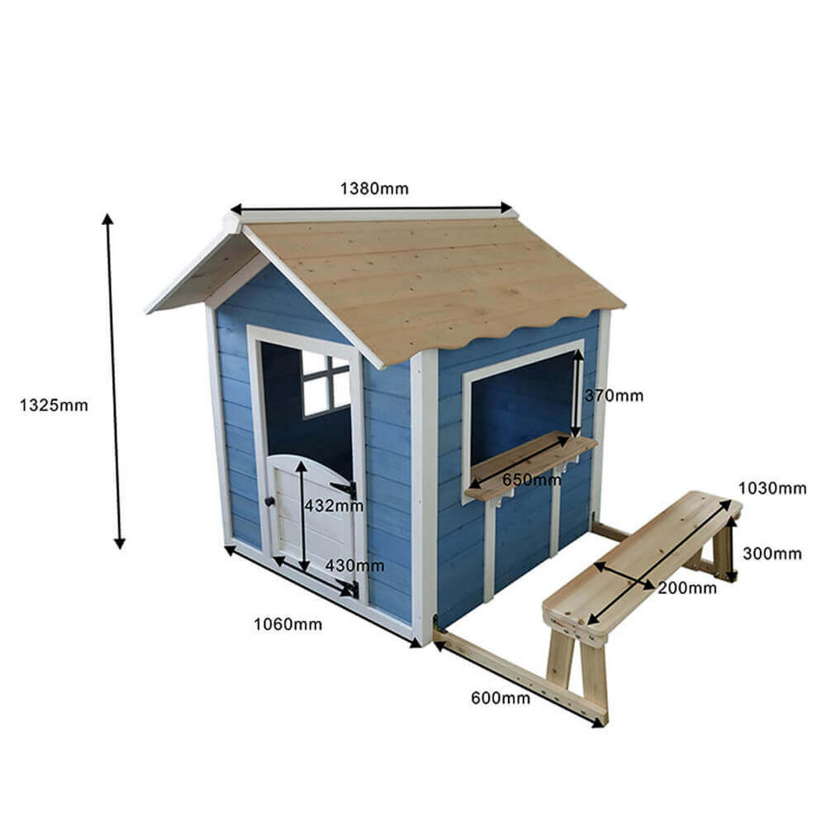 SPIELHAUS DER GROSSE PALAST - 106 x 111 cm Blau mit Bank - Blau, Holz (118.2/132.5/111cm) - Home Deluxe