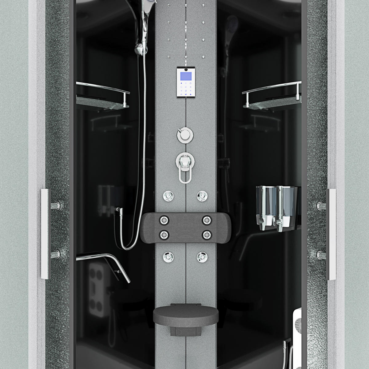 FERTIGDUSCHE Dusche D58-63M0-EC Schwarz 100x100 - Schwarz, Glas/Kunststoff (100/100/225cm) - AcquaVapore by Sandra Jentho