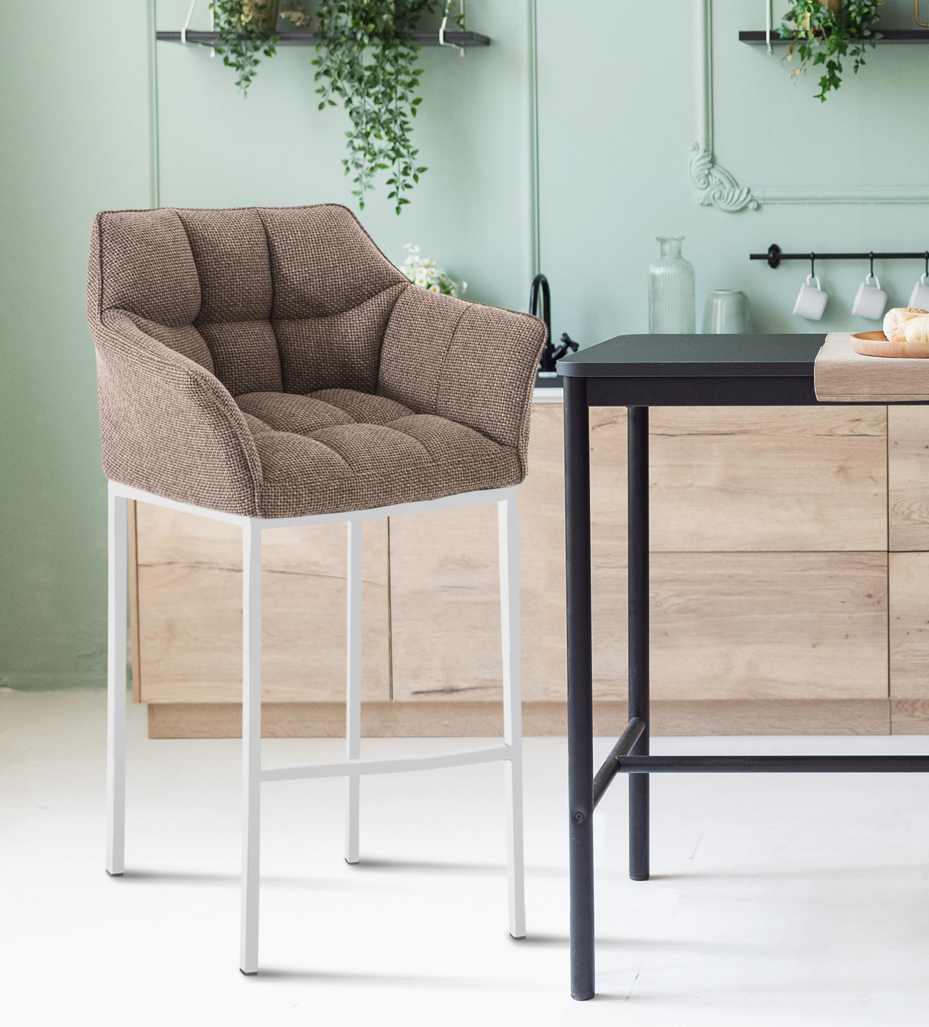 BARHOCKER 2er Set Stoff Terrabraun - Dunkelbraun/Weiß, Textil/Metall (64/110/48cm) - CLP