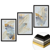 WANDBILDER 3er-Set - 40x60 cm Schwarzer Rahmen - Hellblau-beige Blätter - Schwarz, Kunststoff (40/60cm) - ArtPrintCave