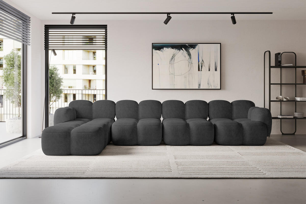 ECKSOFA modulares Sofa Links Miko-L3 390x205x75 Dunkelgrau Velours - Dunkelgrau/Schwarz, Holzwerkstoff/Kunststoff (390/205cm) - ALTDECOR