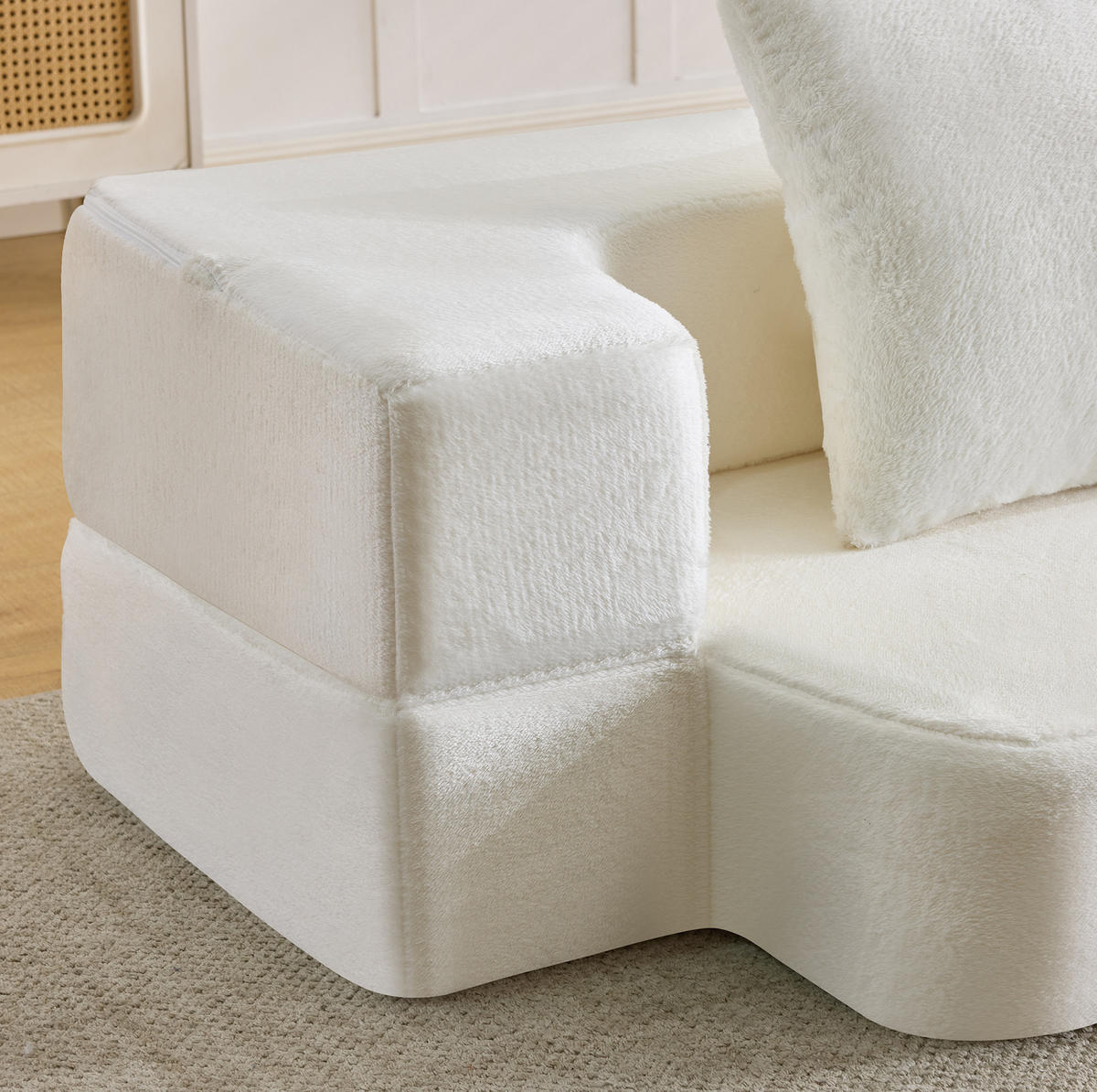 SCHLAFSOFA aus Schaumstoff Cremeweiß mit Schlaffunktion, Federkern und Kissen - Weiß, Kunststoff (190/48/52cm) - Modfu