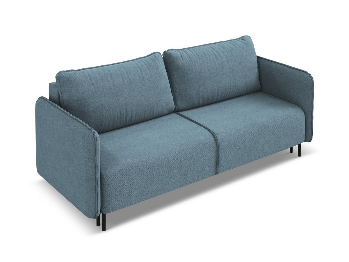 3-SITZER SOFA mit Schlaffunktion Strukturstoff Stoff Blau - Blau/Schwarz, Holz/Textil (226/90/92cm) - Makamii