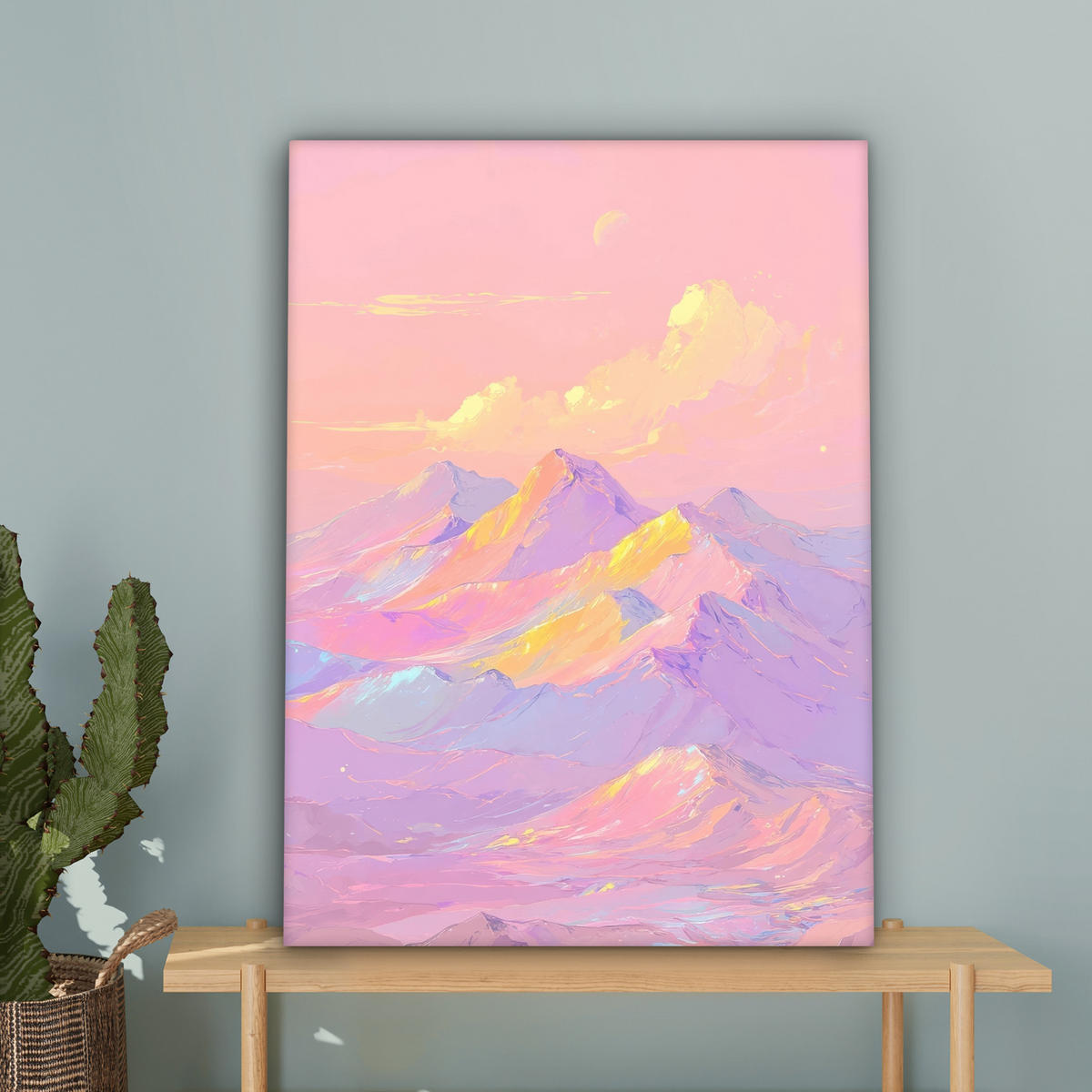 LEINWANDBILD Berggipfel - Wolken - Verträumt Wandbild Wohnzimmer 60x80 cm - Hellrosa, Textil (60/80cm) - MuchoWow