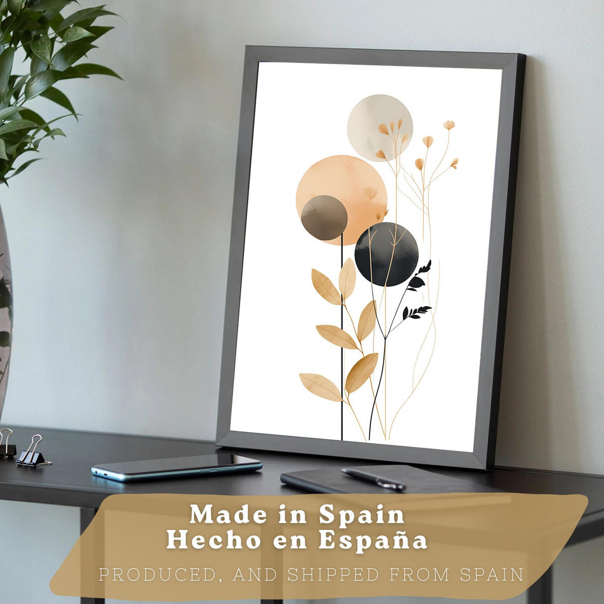 PLAKAT Sada 3 Tvary květů A3 Černý rám - černá, papír (29.7/1/42cm) - Nacnic